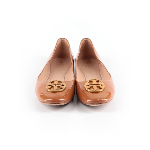 TORY BURCH Brown Patent Leather Ballerina Flats Gold Logo - US 7.5 - Picture 9 of 9